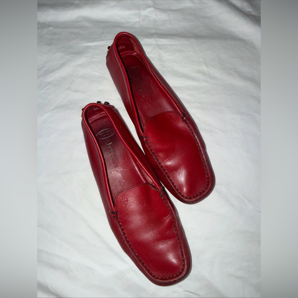 Tod's For Ferrari Red Loafers Driving Moccasins Leather Slip On W US 8 / EU 38.5